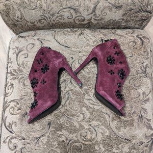 Michael Michael Kors Jewel Embellished Suede Booties, Women's Size 7 burgundy